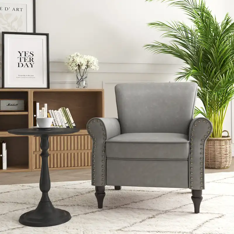 Rolled Armrests PU Accent Chair with Nailhead Trim