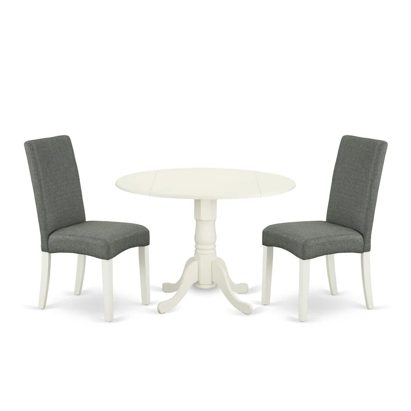 East West Furniture Modern Table Set- a Round Wooden Table and Gray Linen Fabric Dining Chairs, Linen White (Pieces Options)