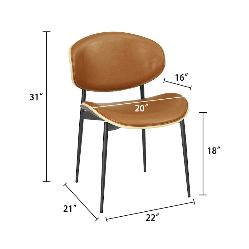 Set of 4 Mid-century Wood and Faux Leather Dining Chairs