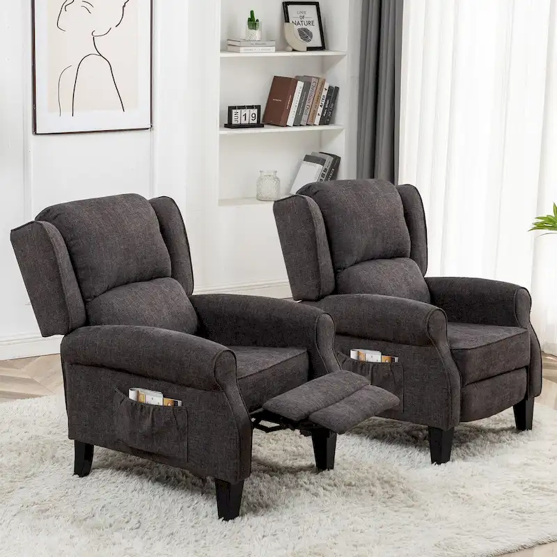 HOMYKA Manual Pushback Recliner Adjustable Accent Chair Wingback Armchair Set of 2