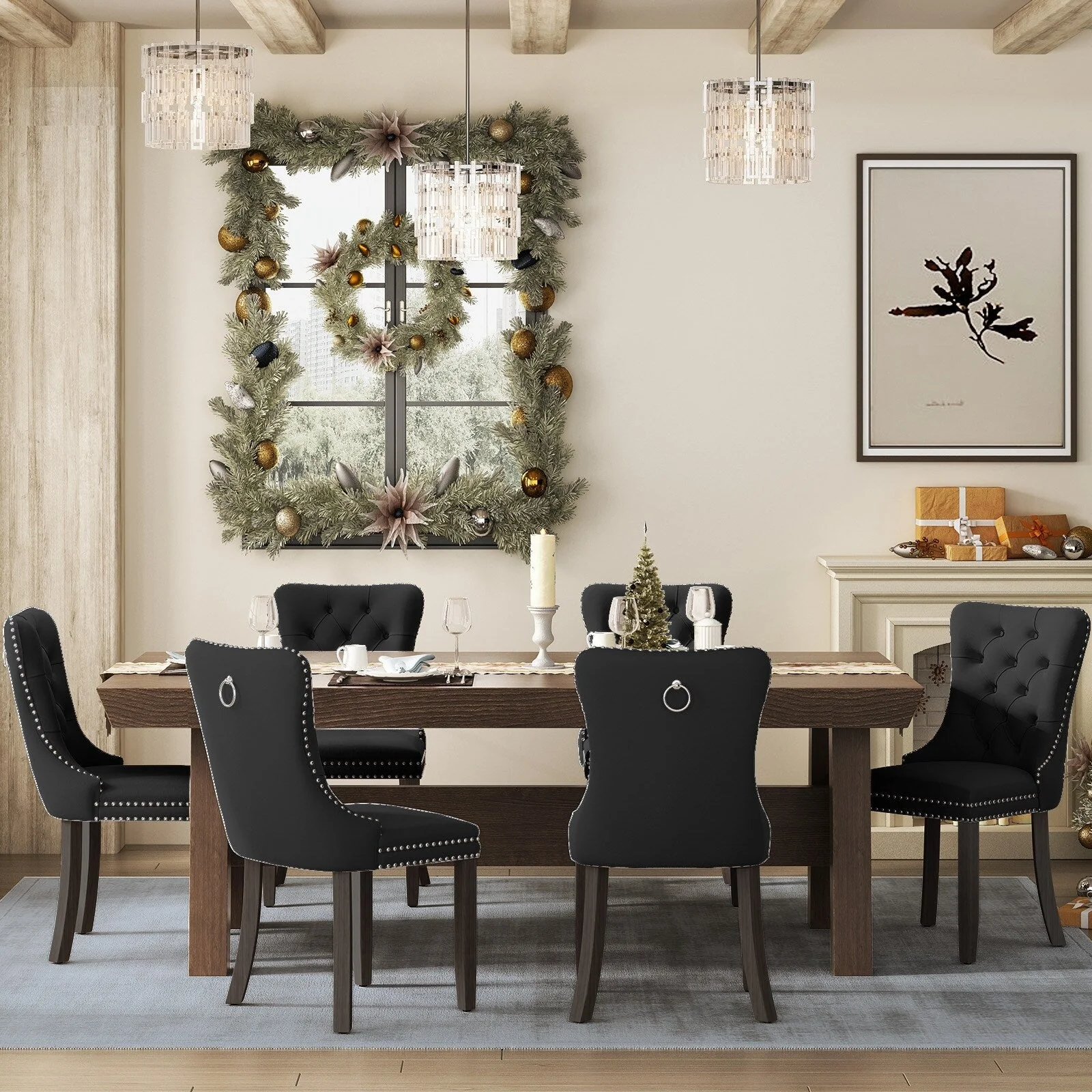 Upholstered Tufted Velvet Dining Chair with Solid Wood Legs Set of 6