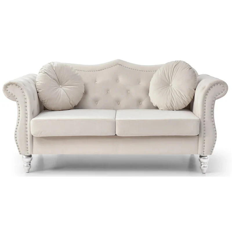 Hollywood 68 in. Velvet Chesterfield Loveseat with 2-Throw Pillow - 68L x 35W x 34H