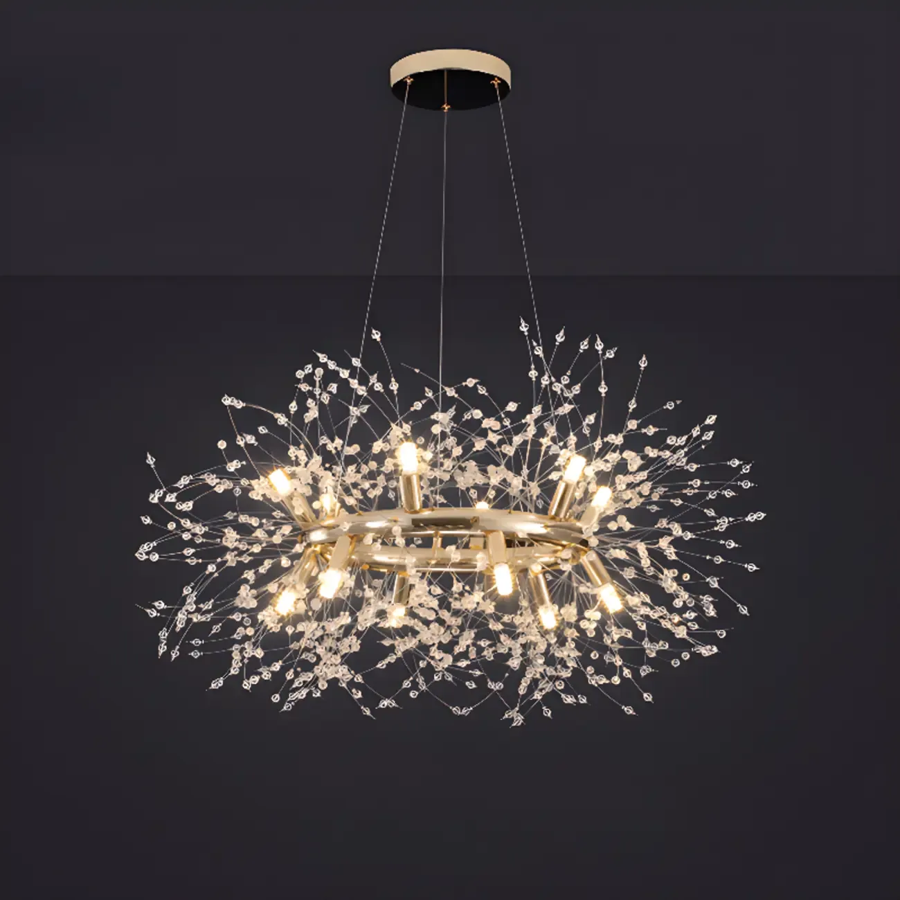 Modern Crystal Round Chandelier with Starburst Design