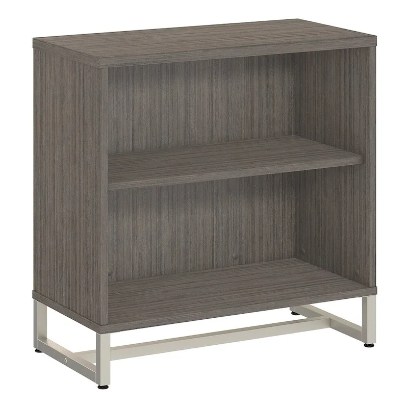 Grey / Tan / White / Taupe / Brown 2-Shelf Bookcase Cabinet with Metal Base
