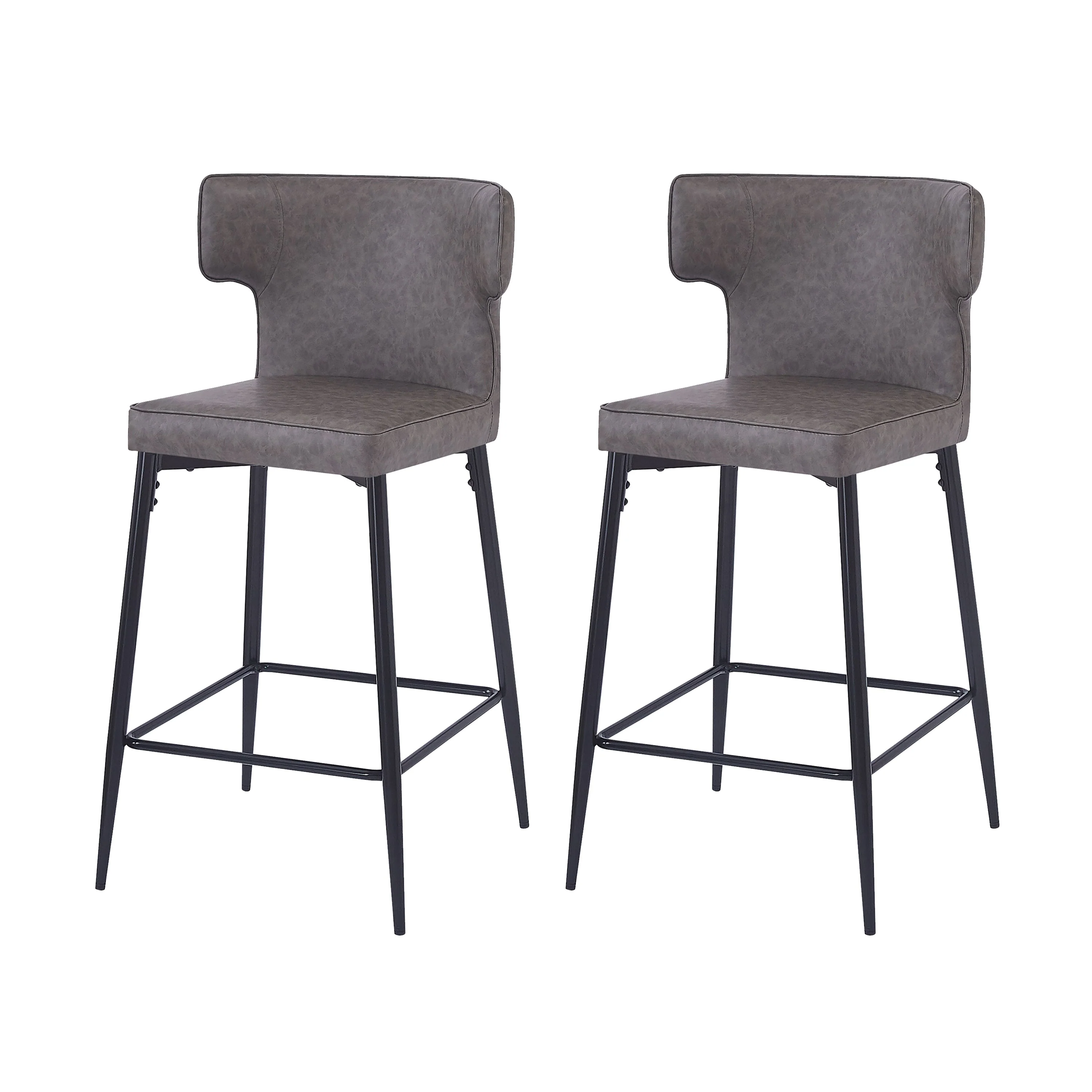 Set of 2 Modern Counter Stools PU Leather Bar Chairs
