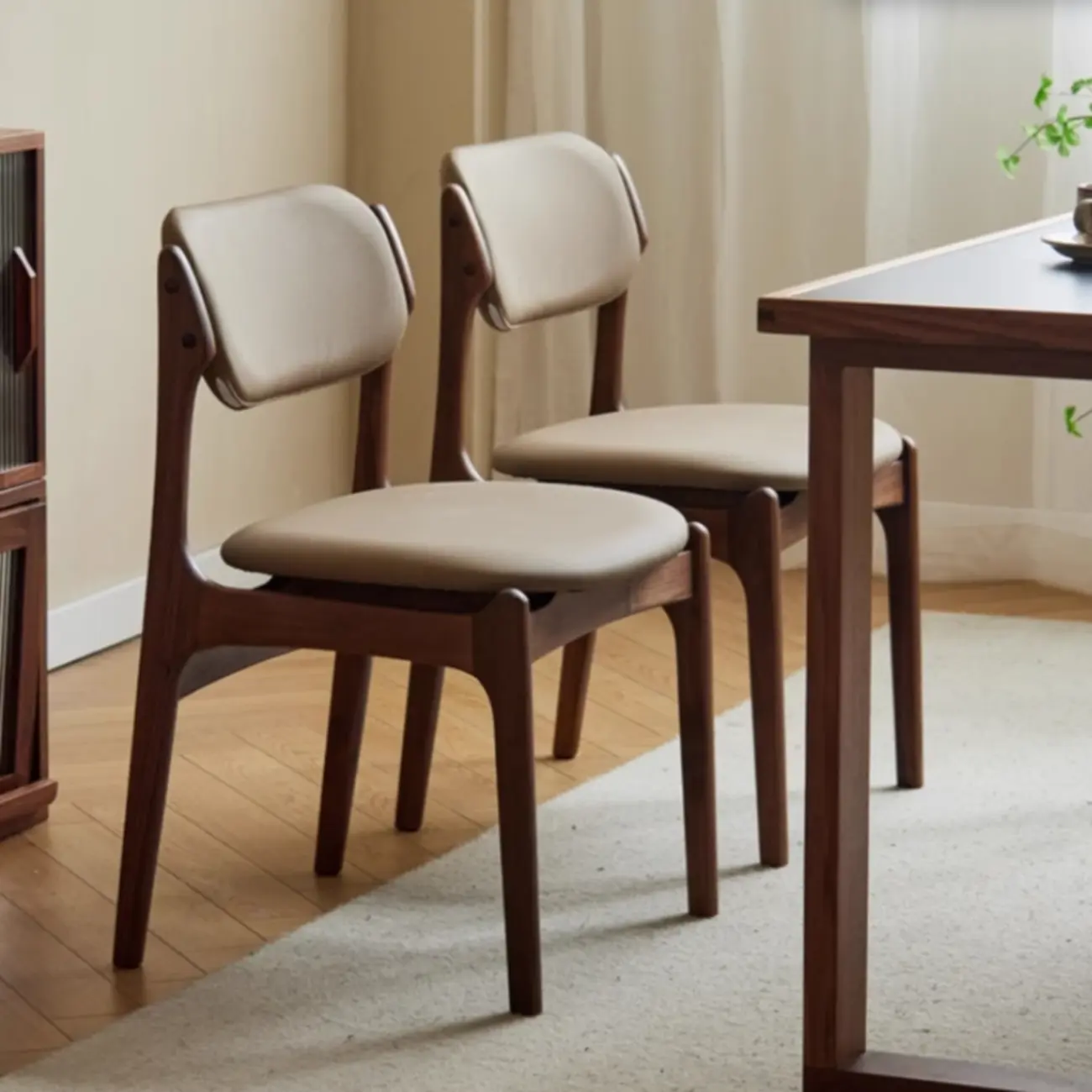 Rustic Open Back Wooden Faux Leather Dining Chair Set of 2