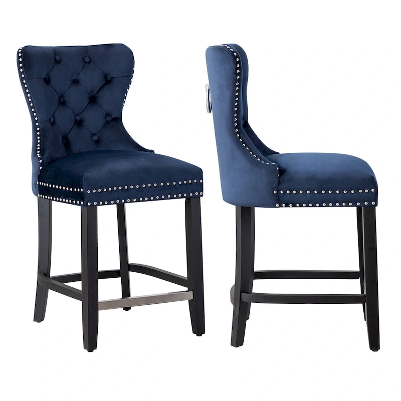 Carter 24  Wingback Tufted Nailhead Counter Stool (Set of 2)