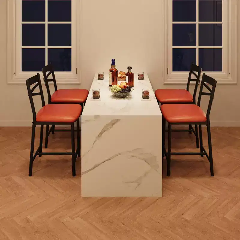 Set of 2 Counter Height Bar Stools with Back, Upholstered Faux Leather Bar Chairs with Thick Cushion and Footrest