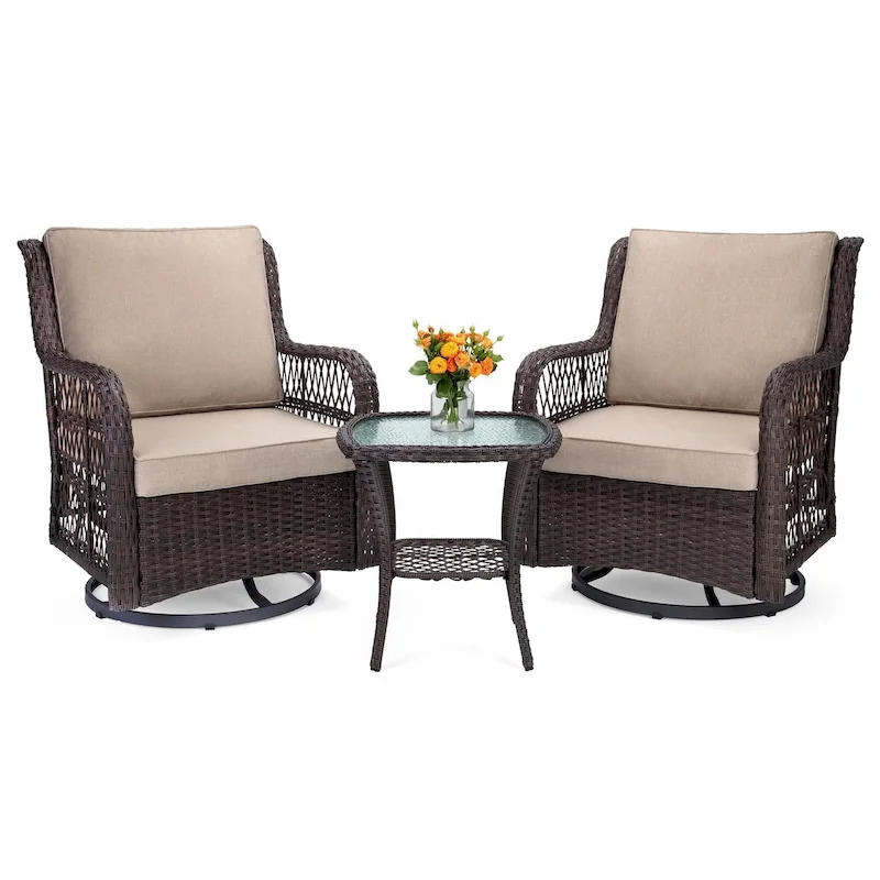 3 Pieces Rocking Wicker Bistro Set