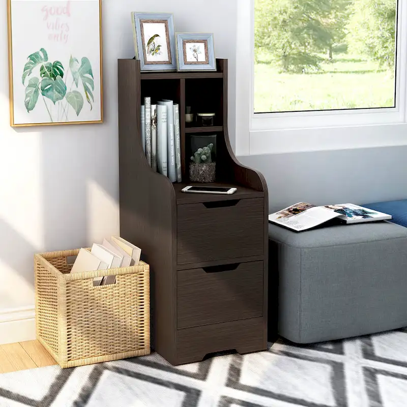 DH BASIC Contemporary 2-Drawer Nightstand with Shelf by Denhour