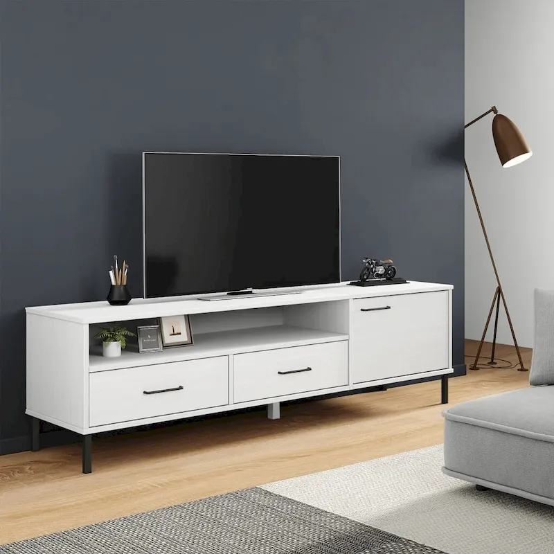 vidaXL TV Stand TV Console TV Console with Metal Legs Solid Wood Pine OSLO - 62.2 x 15.7 x 18.3