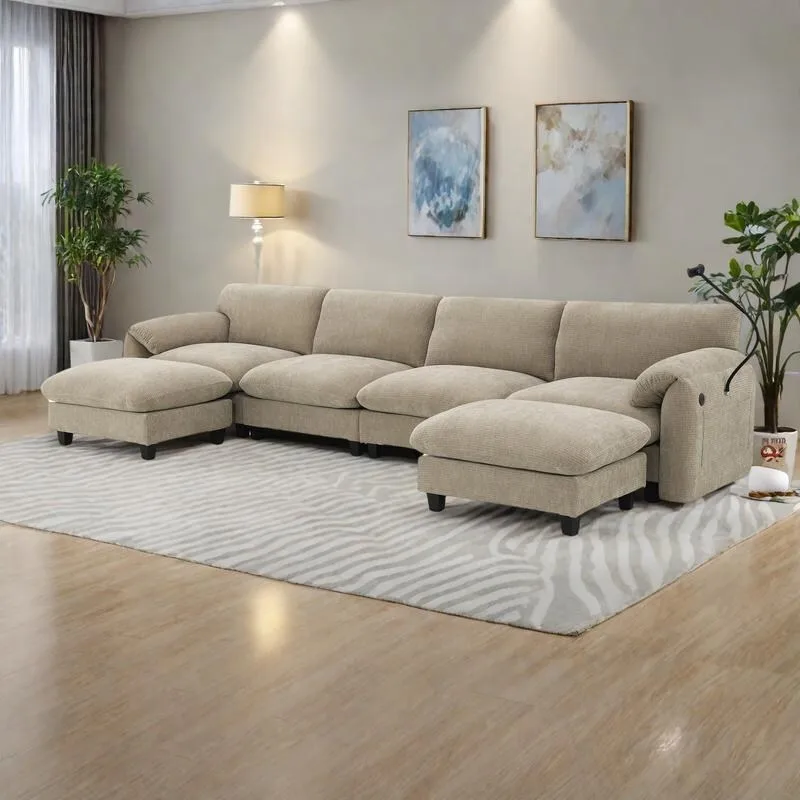140 Chenille U-Shaped Modular Sectional Sofa with 31.5 Wide Seats, USB/Type-C Chargers & Storage Pockets