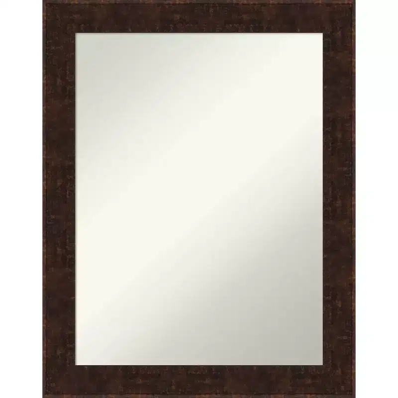 22" x 28" Non-Beveled William Mottled Bronze Narrow Bathroom Wall Mirror - Amanti Art: Rectangle, Polystyrene Frame, Wall Mounted