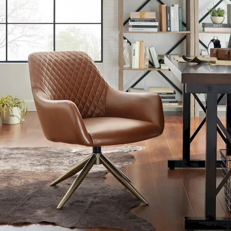 Art Leon Faux Leather Swivel Accent Arm Chair