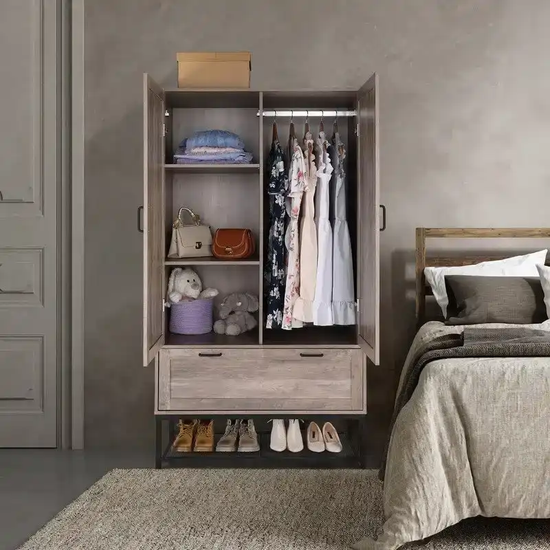 Grey Wooden Wardrobe