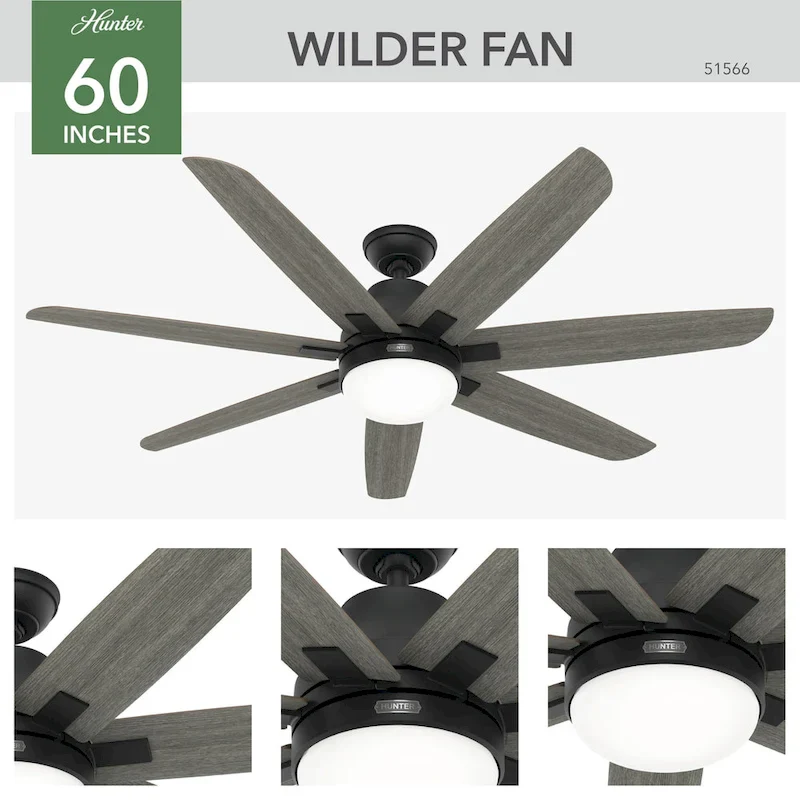 Hunter 60  Wilder Ceiling Fan with LED Light Kit and Wall Control