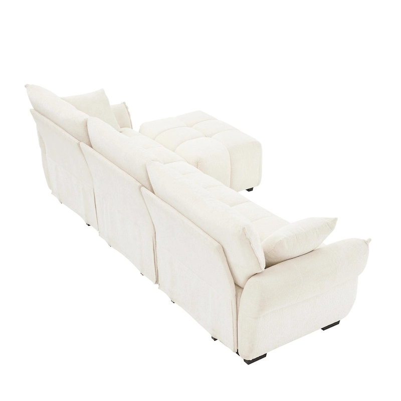 110.2 Chenille 3-Seater Sofa Set with Ottoman and Pillows, Solid Wood Frame and High-Resilience Cushions