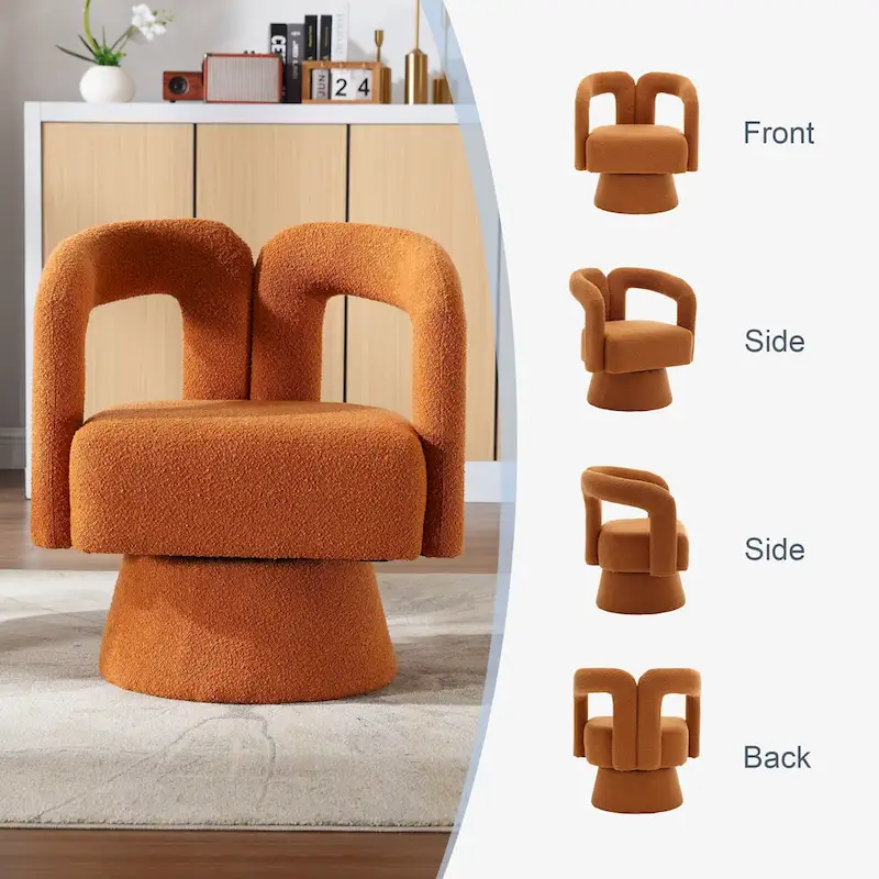 Boucle Upholstered 360° Swivel Barrel Accent Chair, Hardwood Frame, 15-Min Assembly, 6 Colors