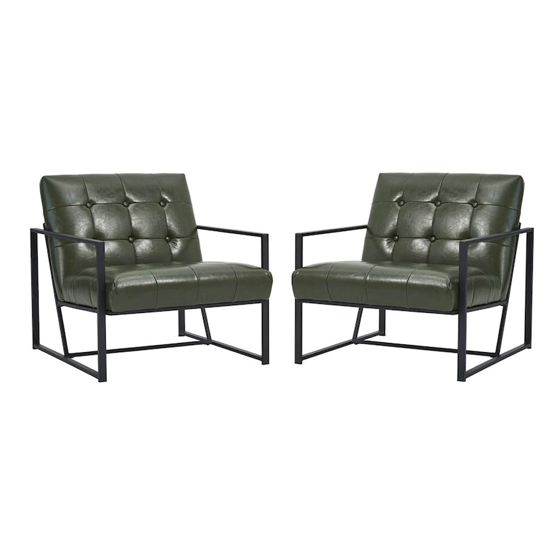 Glitzhome Set of 2 29.25W Mid-Century PU Leather Tufted Accent Chairs
