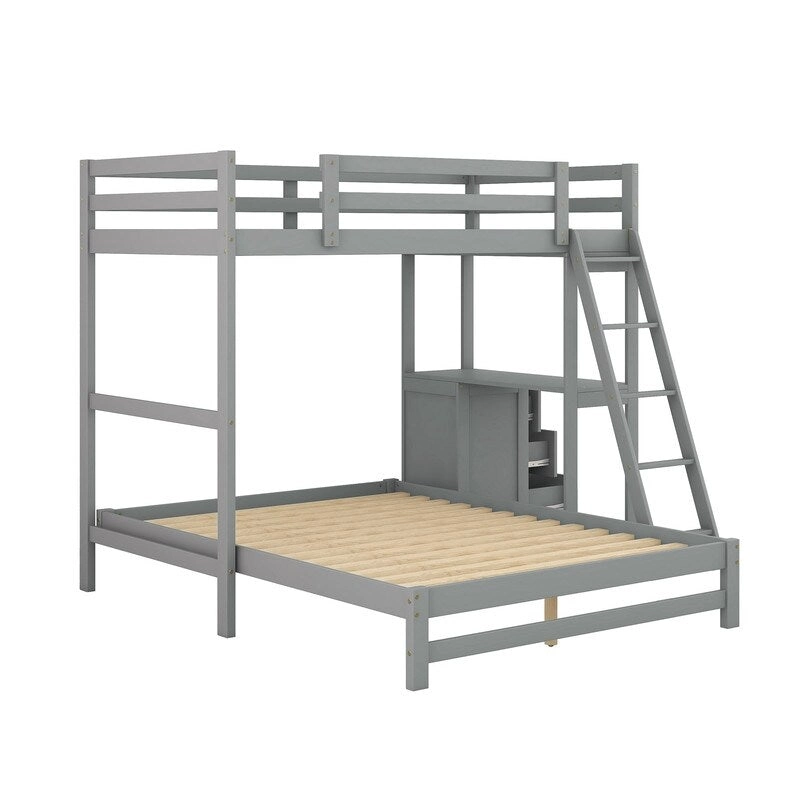Twin over Full Bunk Bed with Built-in Desk,3 Drawers