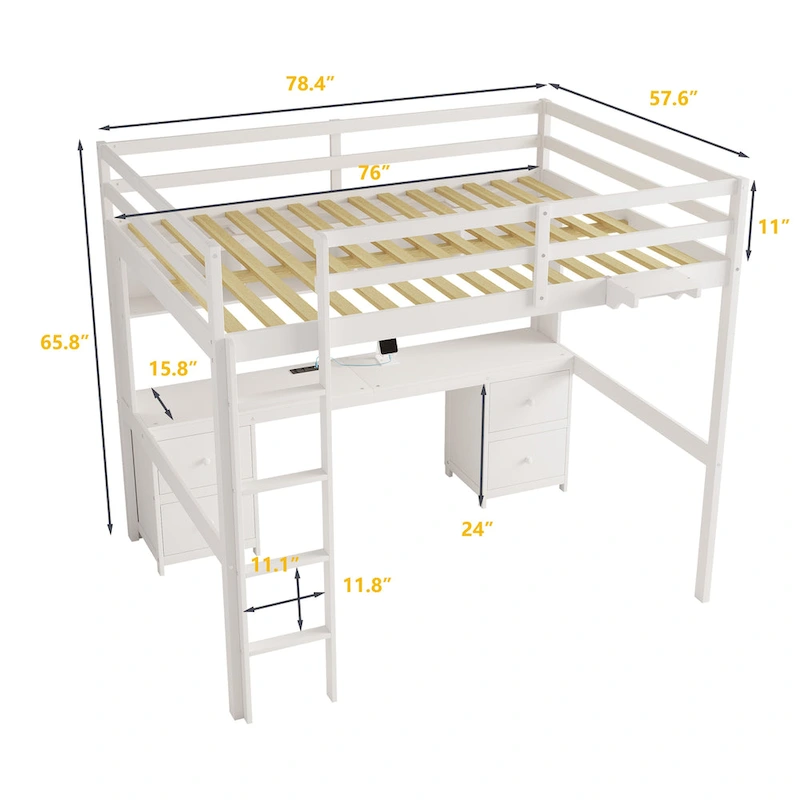 Loft Bed with Desk, Cabinets