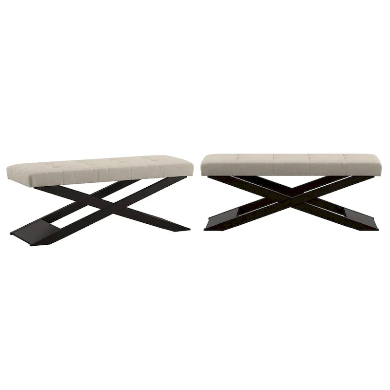 Marzala Beige Linen Wood X-Base Bench