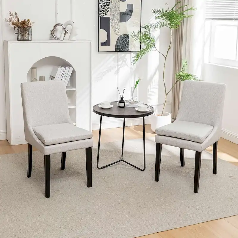Modern Armless Padded Dining Chairs, Set of 2, with Solid Wood Legs, Suitable for Kitchen, Dining Room