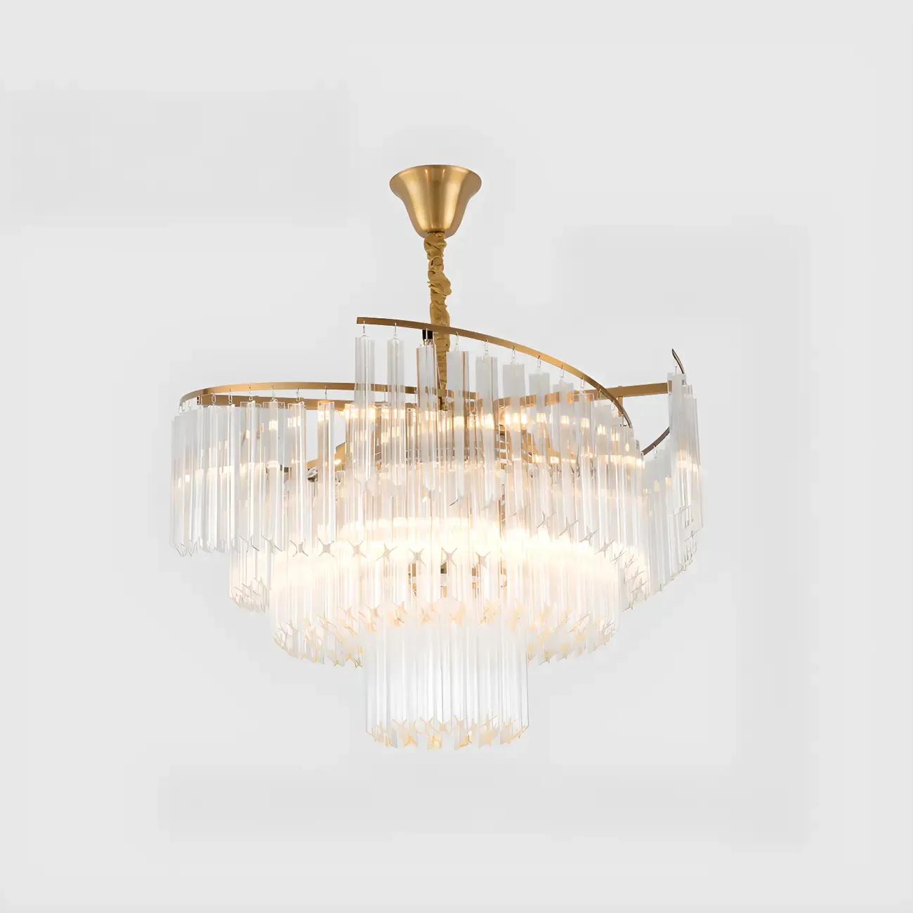 Modern Tier Round Gold Crystal Chandelier Height Adjustable