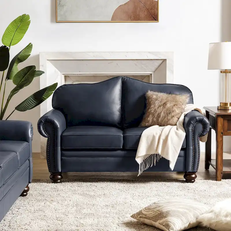 Angel Transitional Genuine Leather Sofa With Tufted Back by HULALA HOME