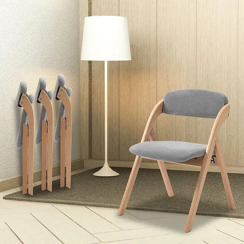 Wooden Stackable Dining Folding Chairs with Padded Seats(Set of 2)