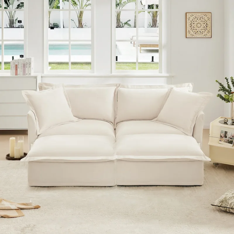 83.4  Chenille 2-Seater Sectional Sofa with Ottomans
