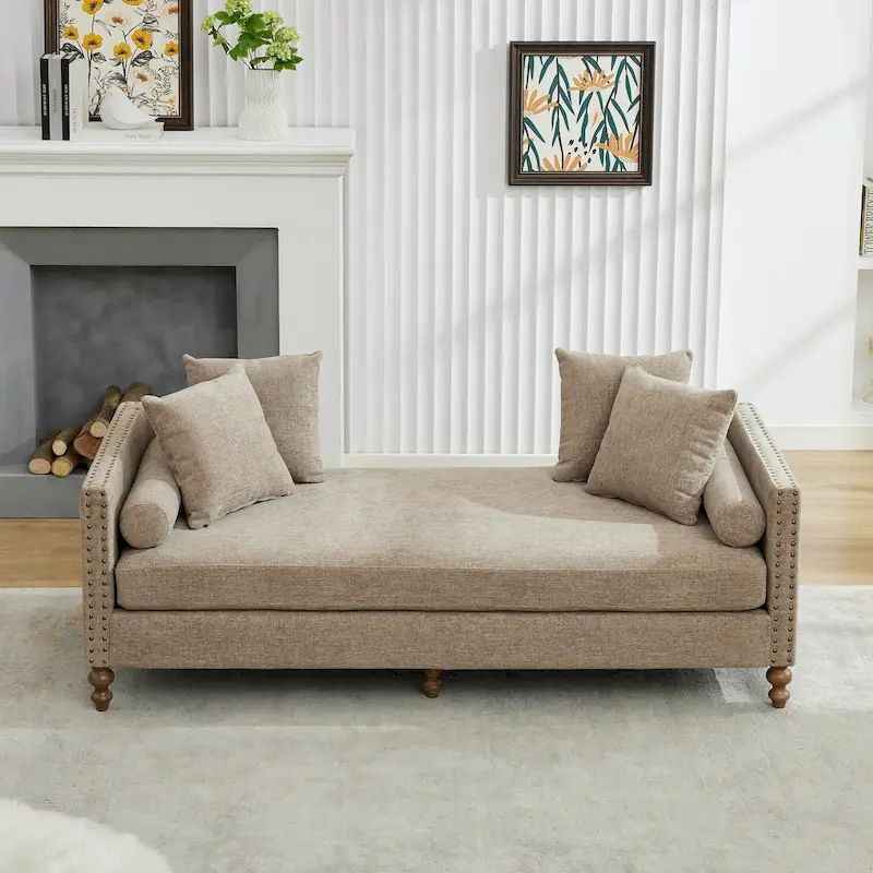 Upholstered Chaise Lounge with Nailhead Trim