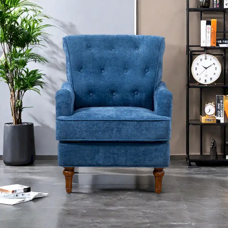 Chenille Fabric Accent Chair with Retro Wooden Legs, High-Density Foam and Spring Cushion, and 300 lbs Weight Capacity