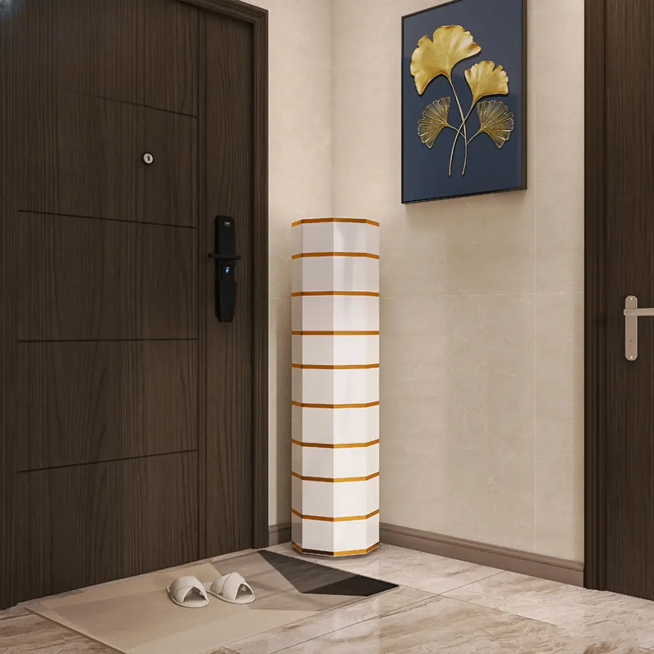 Rotating Glam White Metal Hexagon Entryway Shoe Cabinet