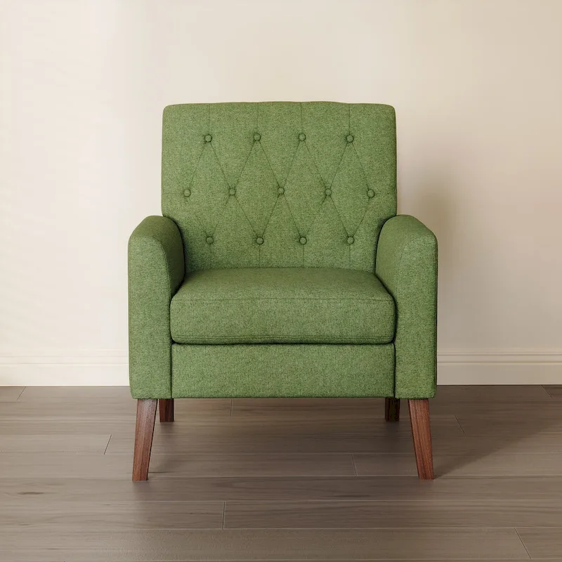 LUE BONA Modern Upholstered Accent Chair Linen Fabric Button Tufted Armchair with Solid Wood Frame - 28.5 W X 27.25 D X 33.75 H