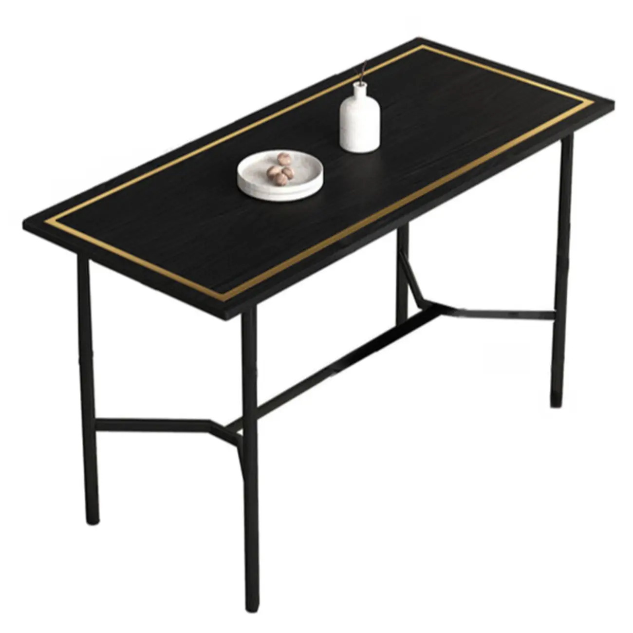 Luxurious Black-Gold Wooden Rectangular Top Bar Tables