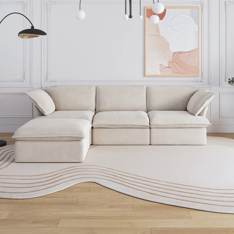 Large 4 - Piece L-shaped Sectional Sofa Modern Linen Upholstered Couches