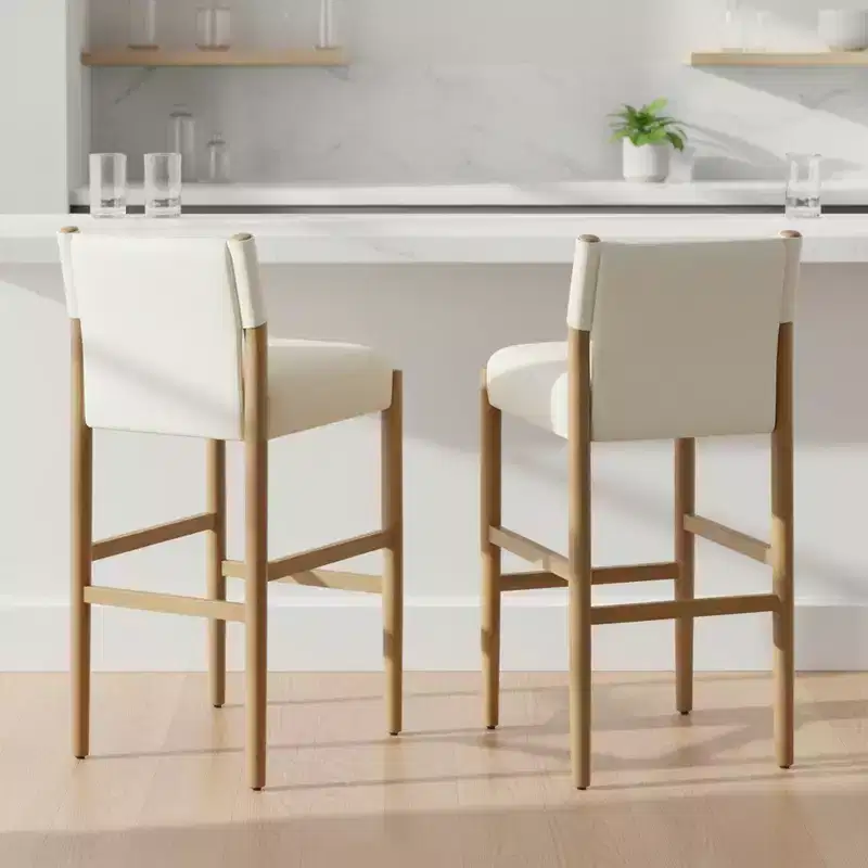Homy Casa Set of 2 Modern 28.5 Solid Wood Bar Stools with Upholstered Seats, White