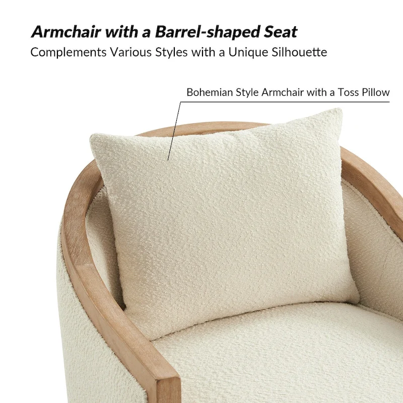 Oswald Jess Farmhouse Solid Wood Edging Swivel Barrel Chair with Toss Pillows by HULALA HOME