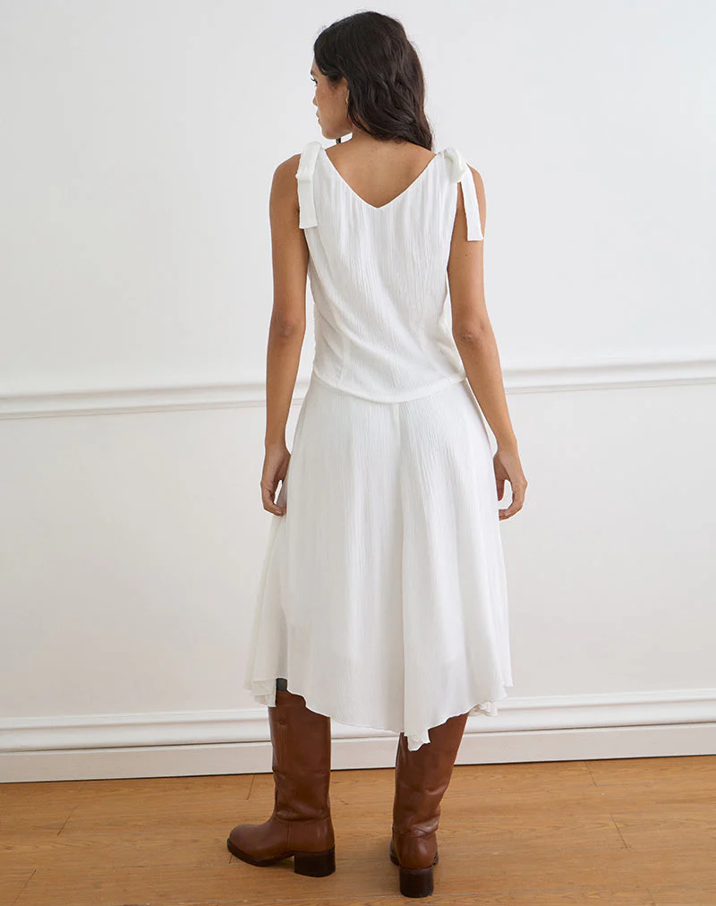Danira Midi Dress With Lace Waist in Rayon White