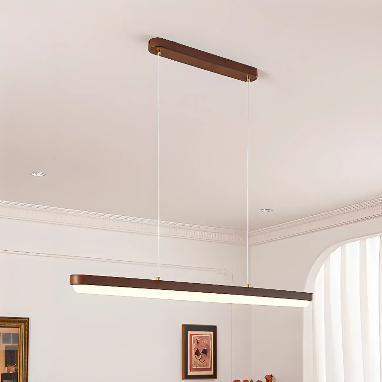 Modern Brown Linear Island Pendant Light with Thread Mount