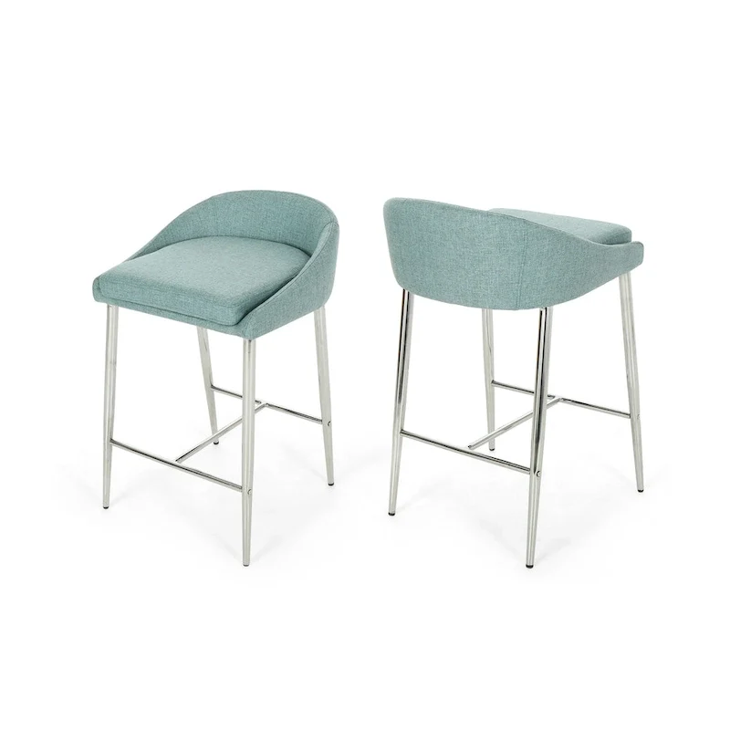 Modern Upholstered Counter Stools with Chrome Legs (Set of 2)