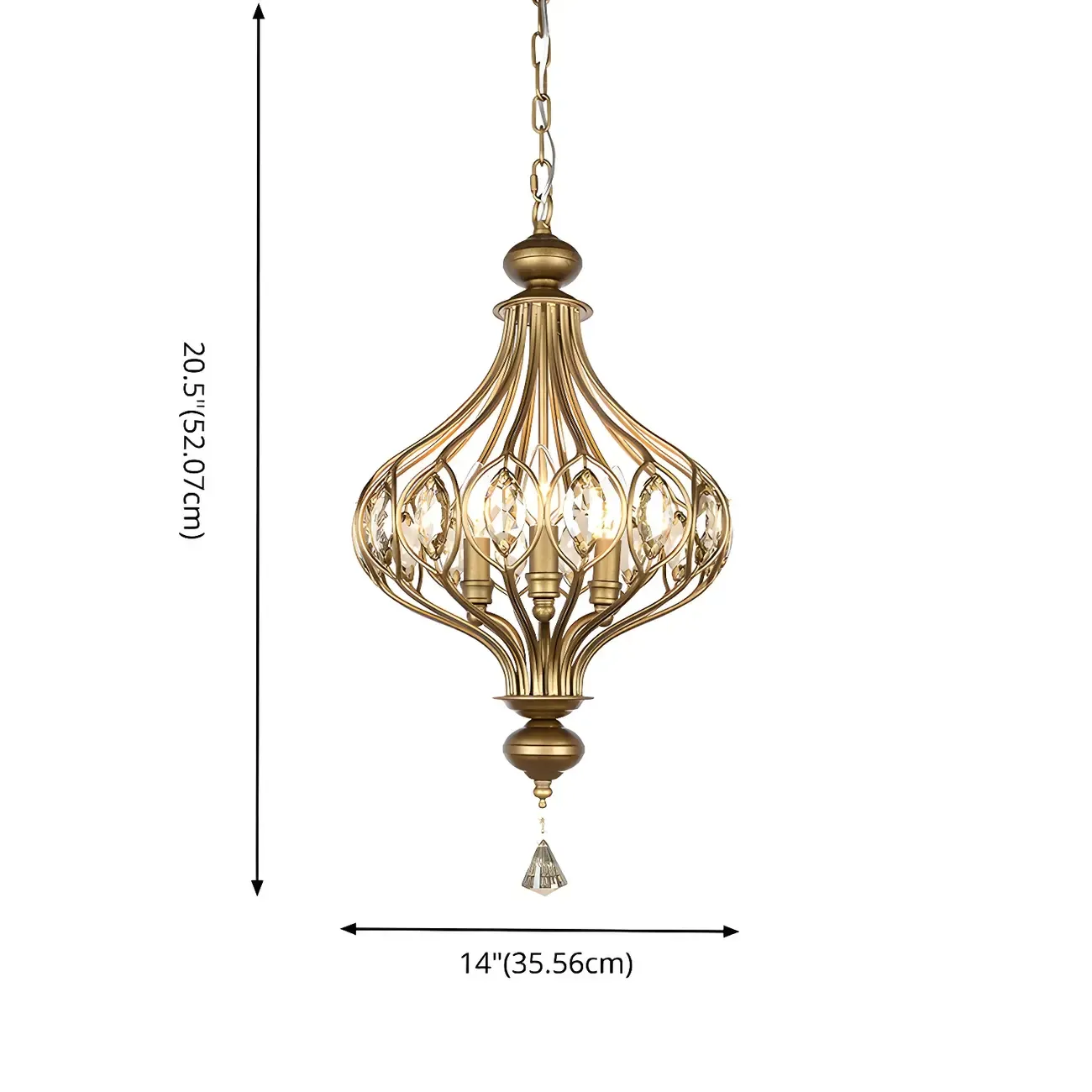 Gold Globe Caged Crystal Accent Hallway Pendant Light