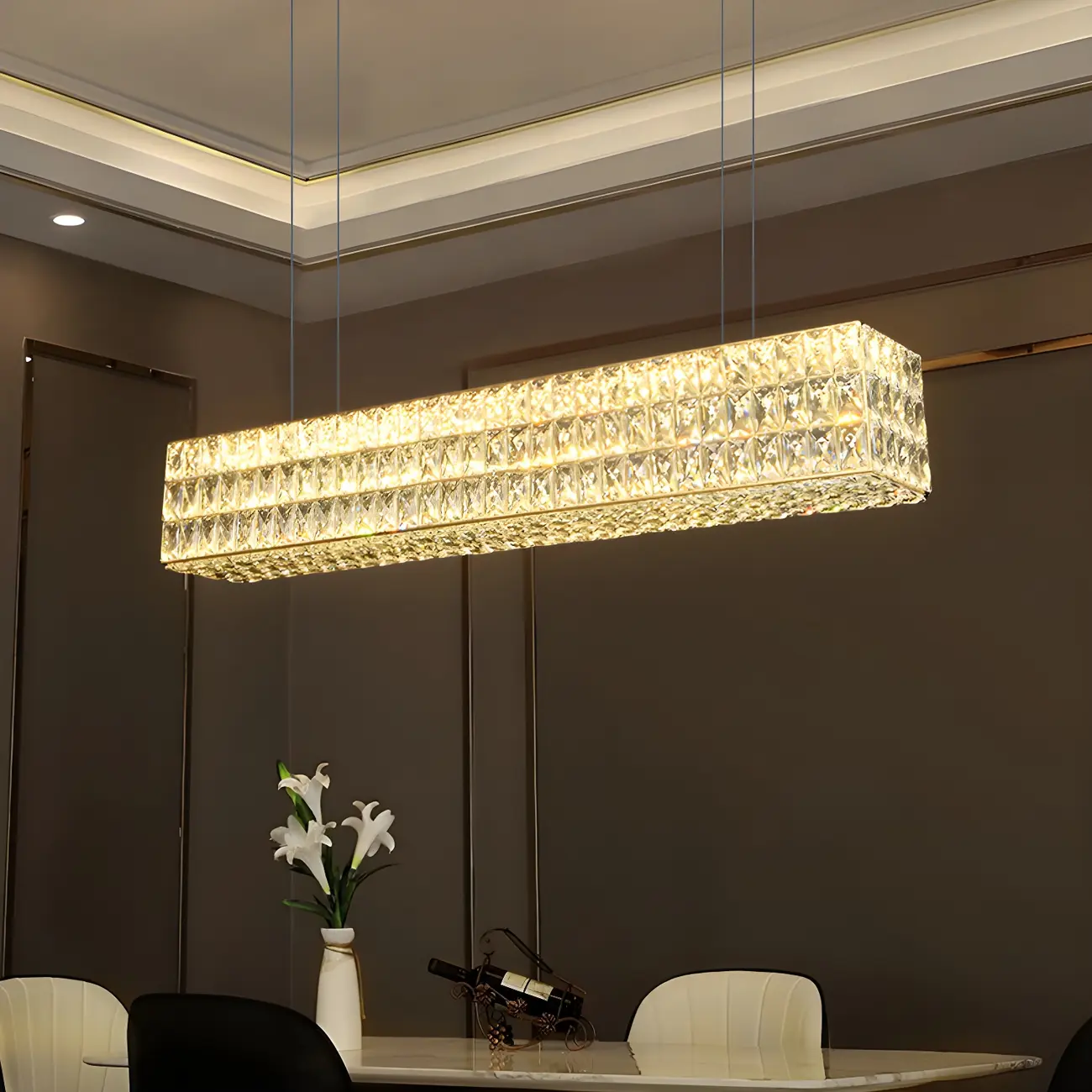 Modern Crystal Steel Rectangular Island Light