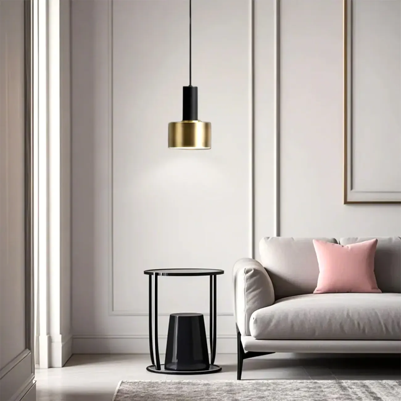Golden Black Metal Pendant Light for Bedside with Long Line