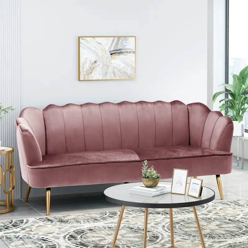 Reitz Glam Velvet Shell 3 Seater Sofa by Christopher Knight Home - 76.25 L x 29.25 W x 33.50 H