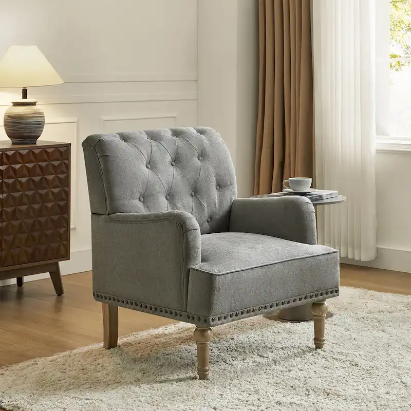 Geltrude Classic Upholstered Accent Arm Chair with Button Tufted Back by HULALA HOME
