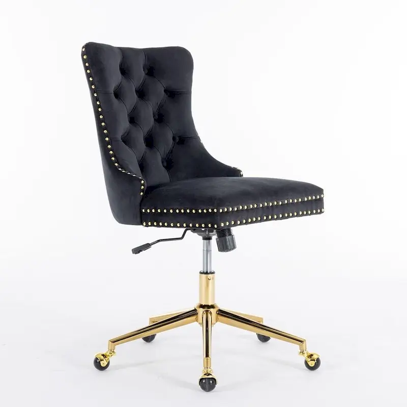 Office Chair with Wheels, Adjustable Height, Velvet Upholstered Tufted Button Computer Desk Chair Swivel