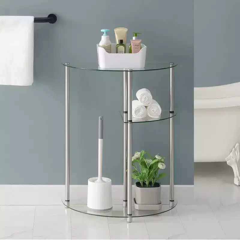 Breighton Home Designs2Go Classic Glass 3 Tier Display Entryway Hall Table in Glass/Chrome