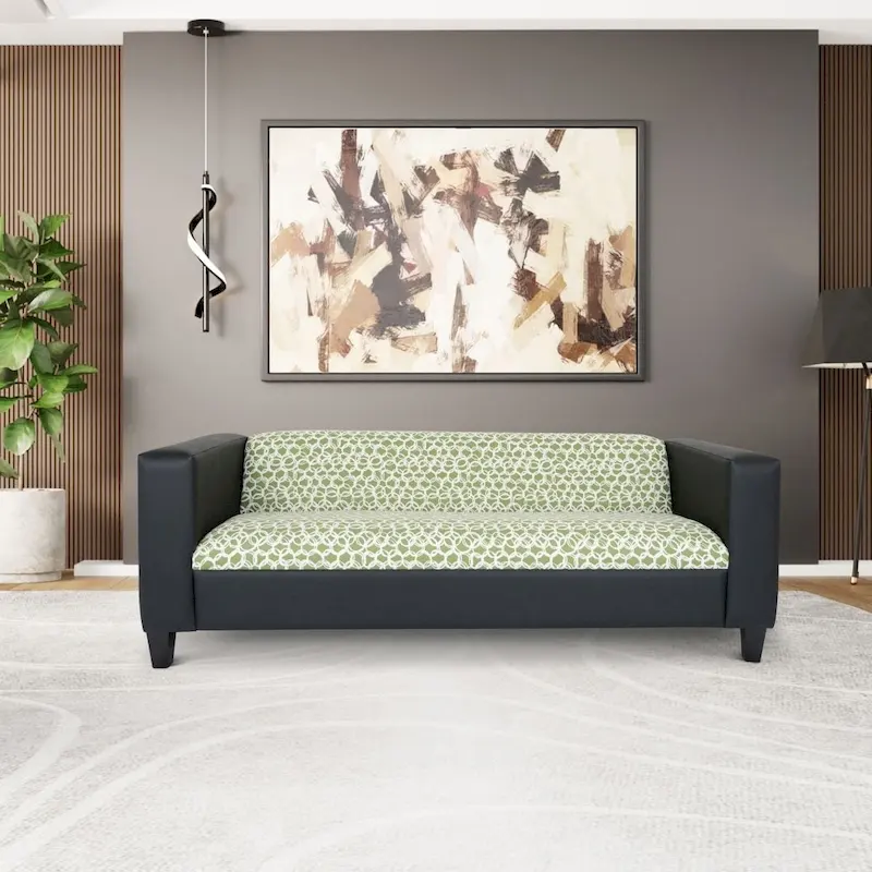 Coast to Coast Sofas Mid Century Modern 3 Seater Sofa Faux Leather Solid Wood Frame Upholstered